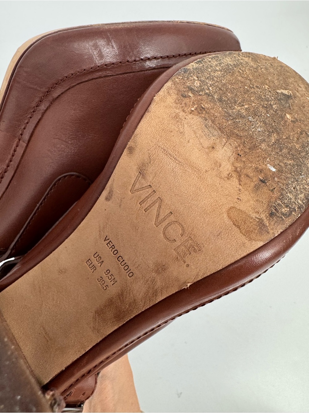 Vince Brown Leather Slingback Block Heel Mules - Size 9.5M - Picture 9 of 12